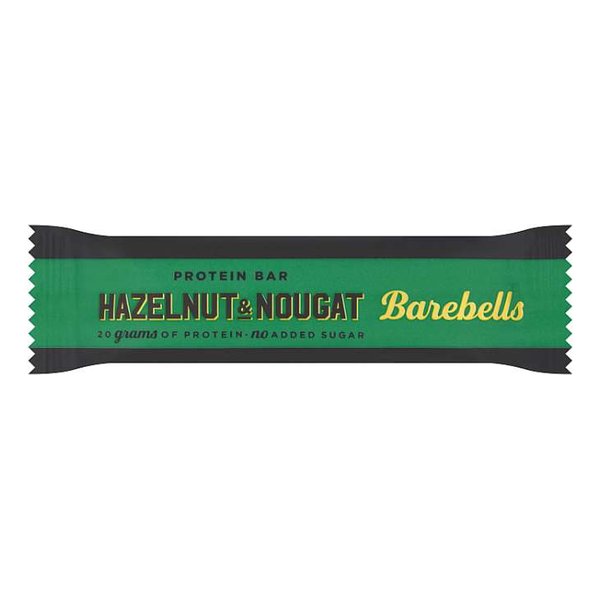 Barebells Hazelnut & Nougat protein bar with 20 g protein and no added sugar