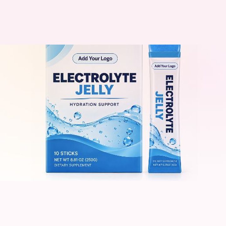 Private label electrolyte jelly hydration sticks, box of 10